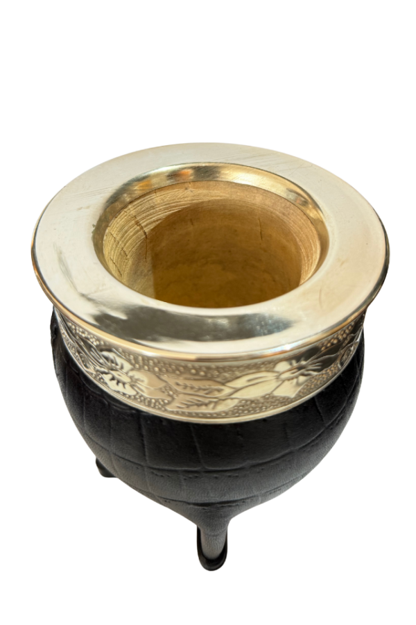 🧉 Mate Imperial Croco Negro con virola de alpaca