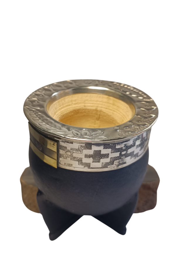 🧉 Mate Imperial Negro con dije de bandera argentina y virola de alpaca