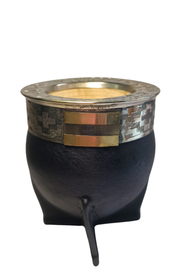 🧉 Mate Imperial Negro con dije de bandera argentina y virola de alpaca